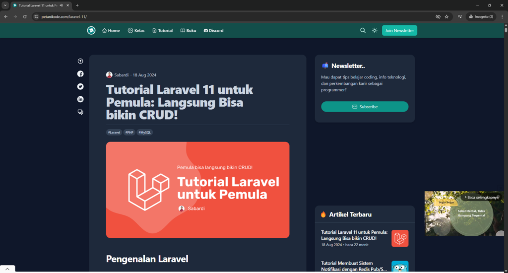 Contoh Website Blog - Petani Kode