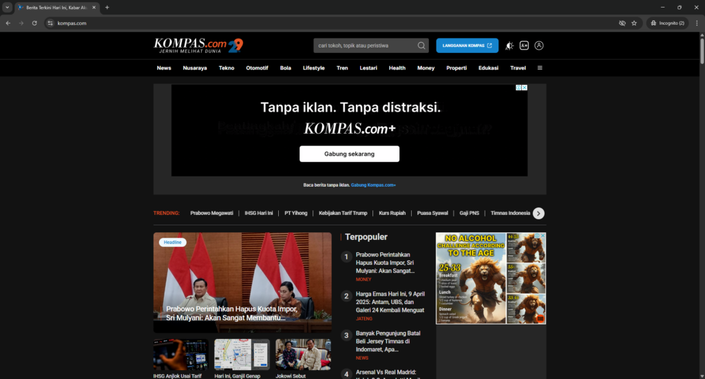 Contoh Website Informasi - Kompas.com