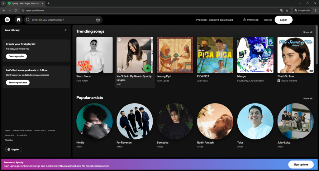 Contoh Website Hiburan - Spotify