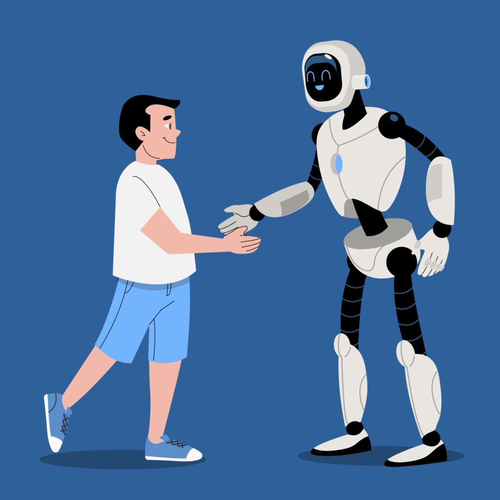 Ilustrasi Manusia berteman dengan Robot