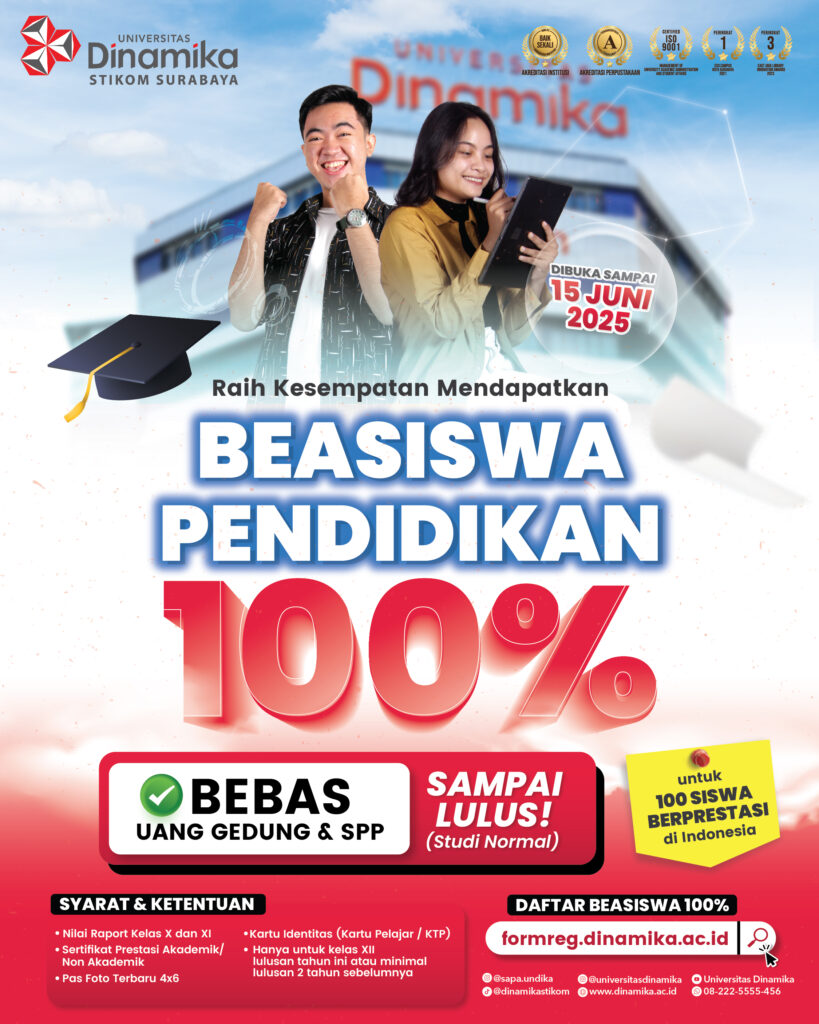 Poster Beasiswa Prestasi 100% Universitas Dinamika
