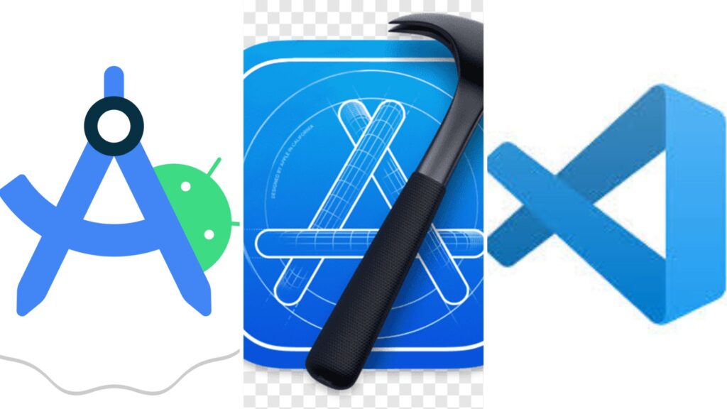 Logo Android Studio, Xcode, Visual Studio Code untuk Aplikasi Mobile