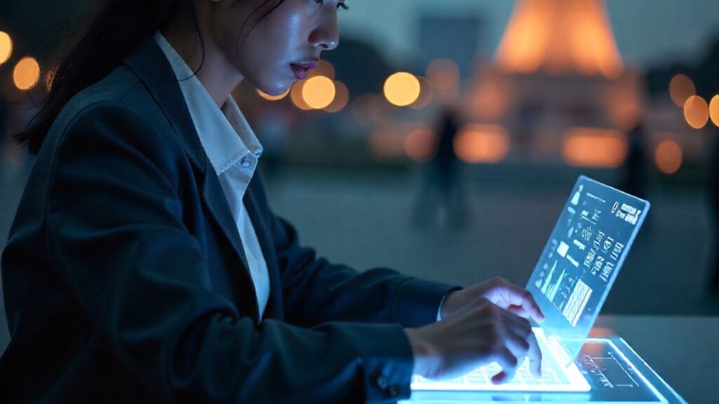 ilustrasi gambar pelajar dengan laptop digital dan inovatif