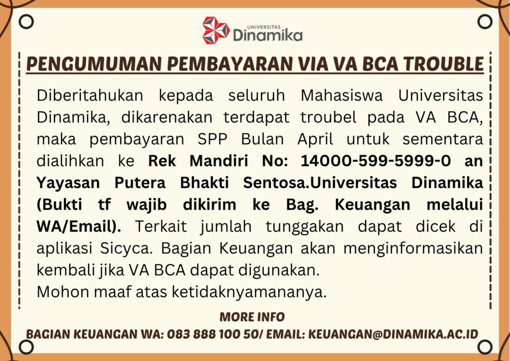 PENGUMUMAN PEMBAYARAN VA BCA TROUBLE