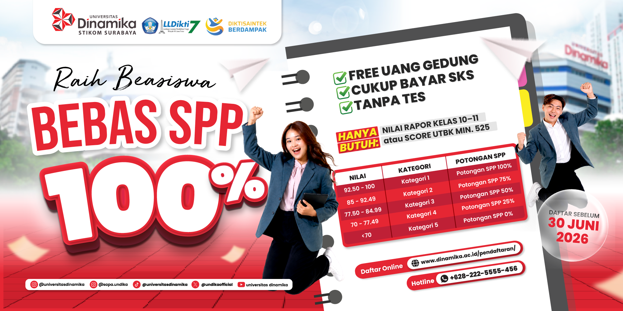 Raih Beasiswa Bebas SPP 100% di Universitas Dinamika!