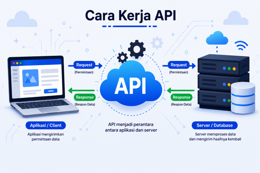 Ilustrasi cara kerja API dalam menghubungkan aplikasi